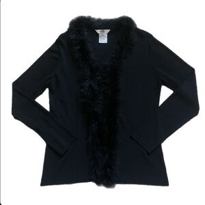 Northern Reflection Black Cardigan with Feather Trim Size Medium